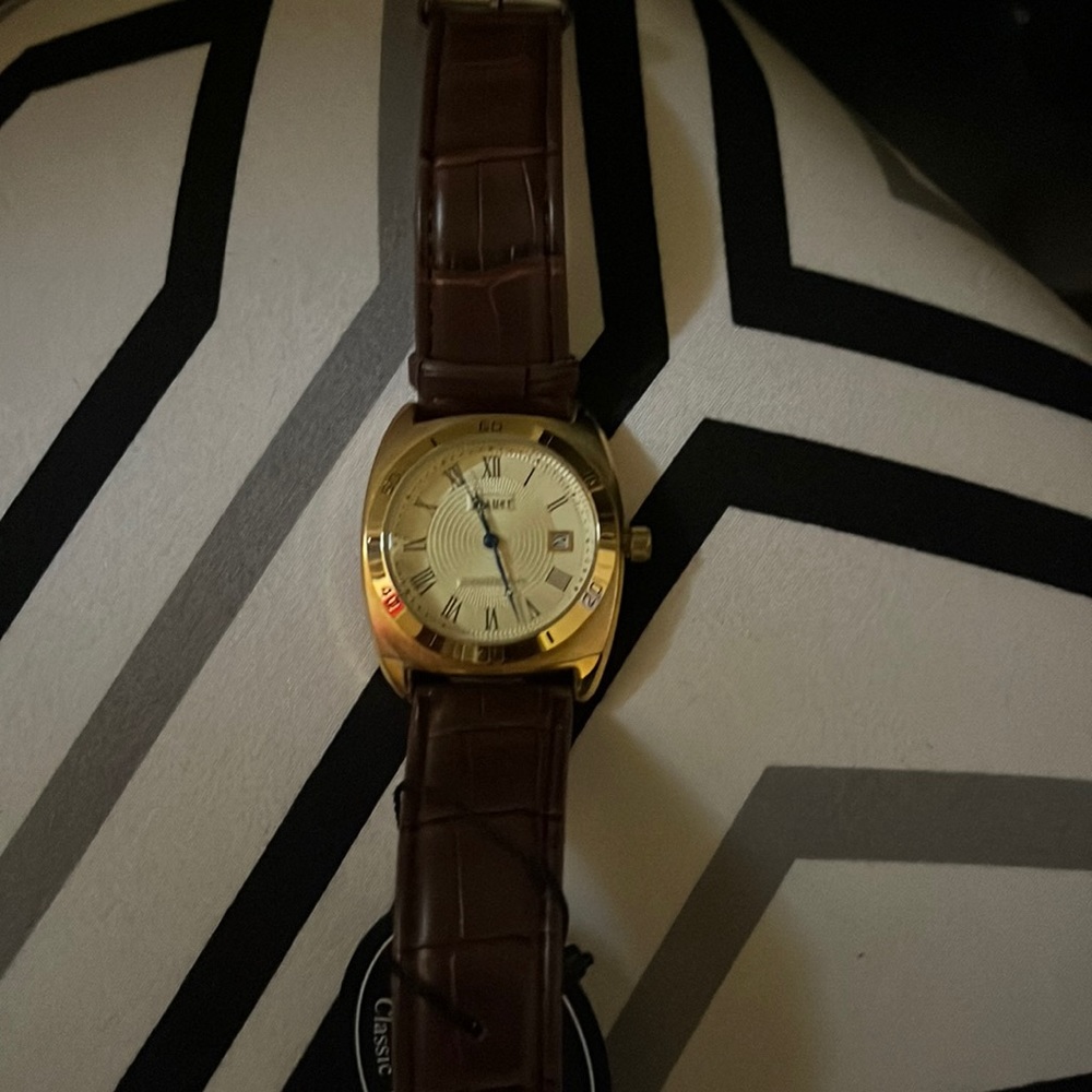 Men’s stauer watch brown genuine leather band brand new